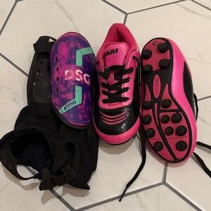 Kids soccer cleats and shin guards